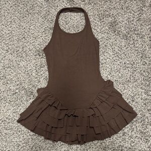 Brown Ruffled Halter Dress